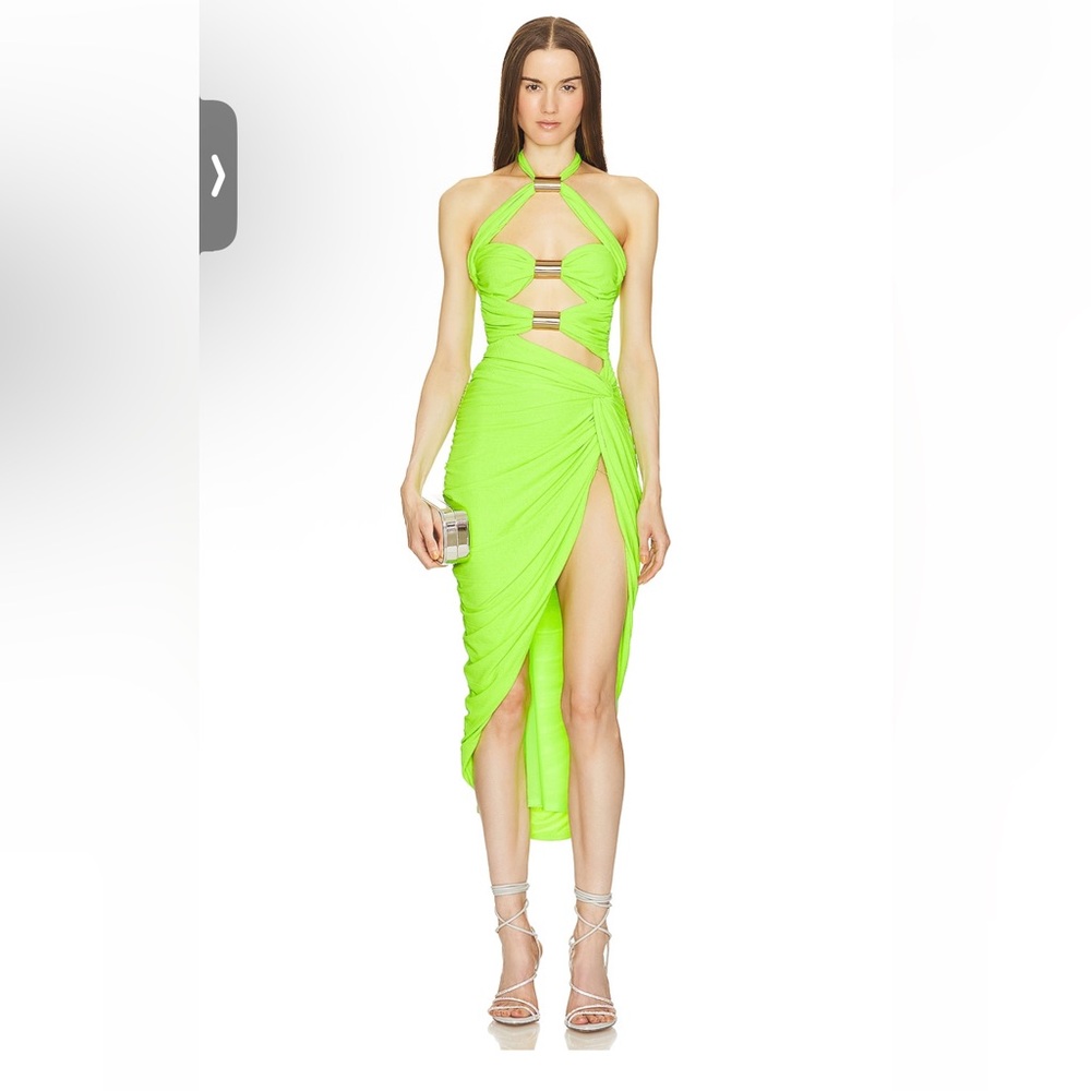 Michael Costello Chelsie Neon Green Halter Cut-Out Dress